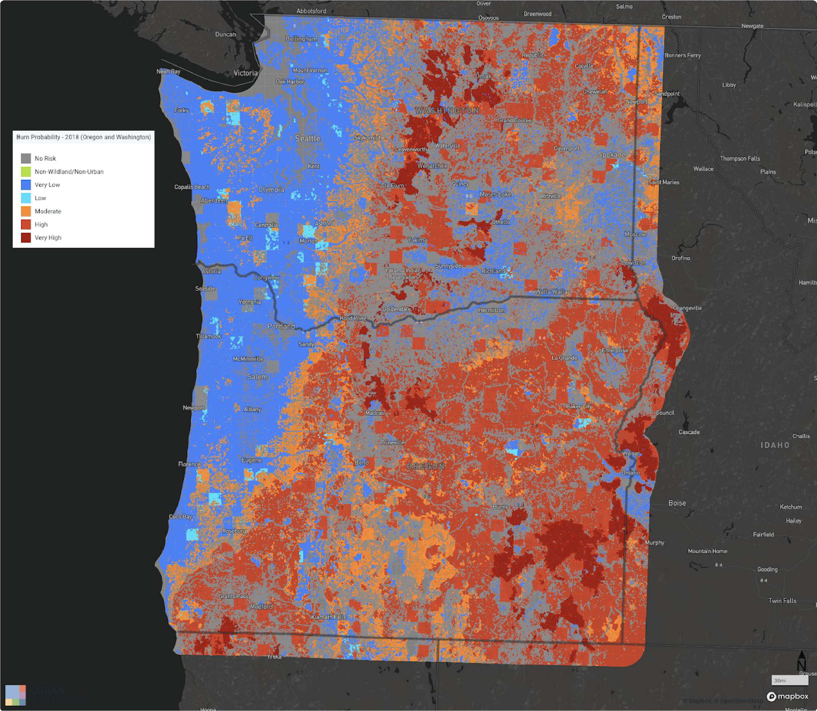 Burn Probability by Category in Oregon and Washington