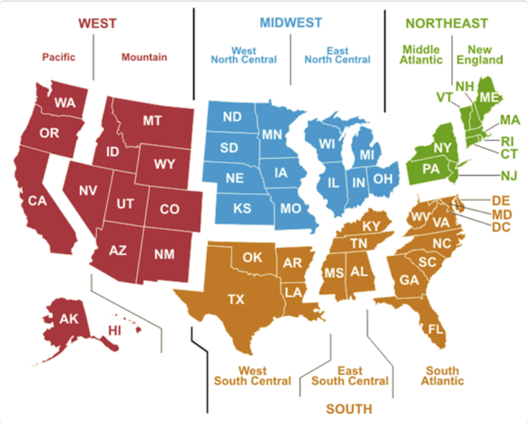 Census Divisions used by CBECS